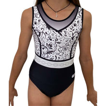 Load image into Gallery viewer, Black and white gymnastics leotard