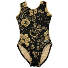 Load image into Gallery viewer, Black and Gold Floral Leotard
