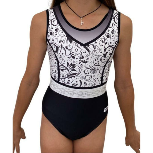 Black and white gymnastics leotard 